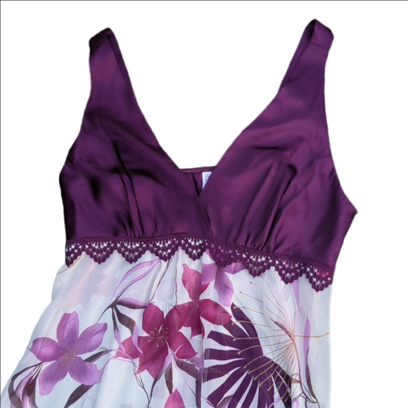 Luxe Satin Gown Sleepwear floral purple, Small Size. NWT - Picture 3 of 12